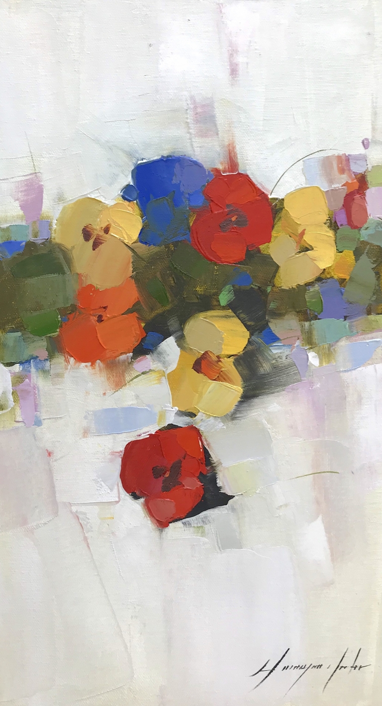 Pansies, Original oil Painting by Palette Knife, Handmade artwork      